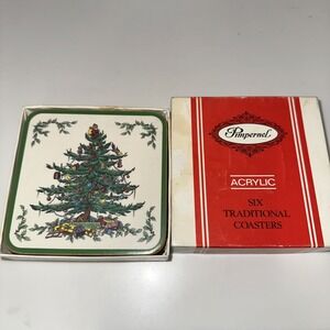 Pimpernel Spode Christmas Tree 4.25x4.25 Coasters Cork Bottom With Box 6